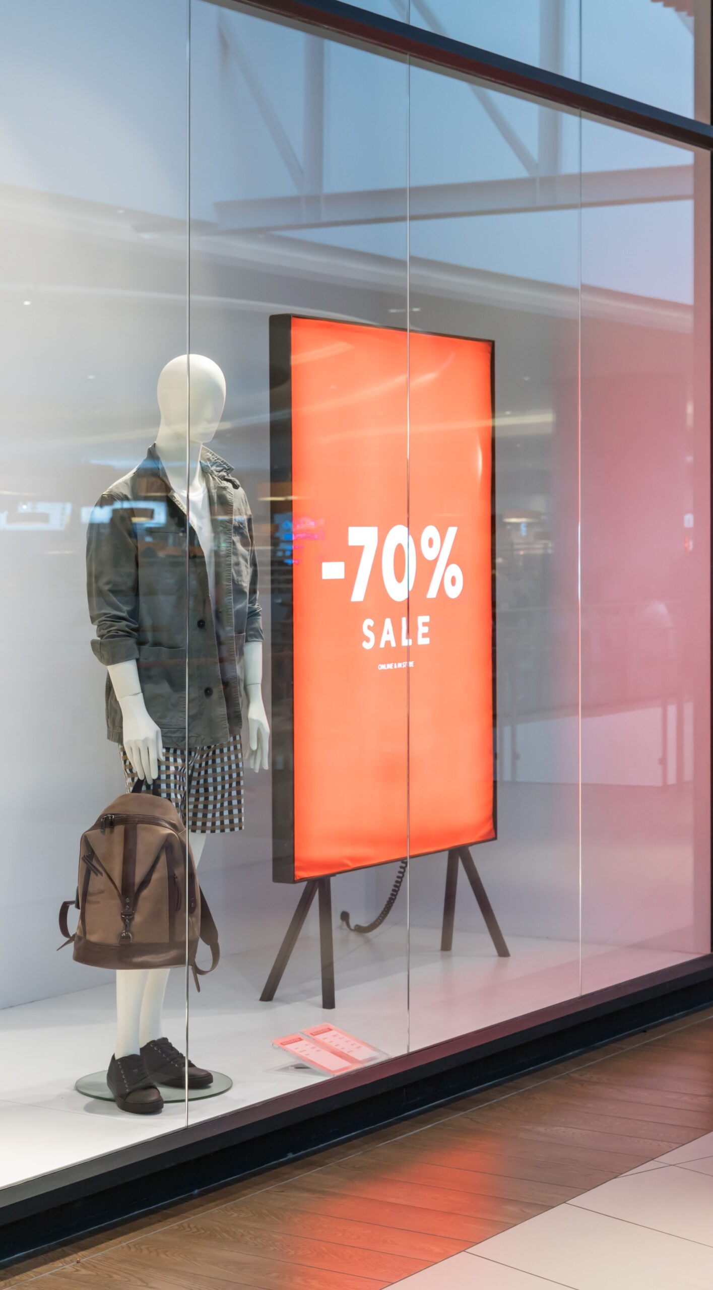 Mannequin with sale advertisement display